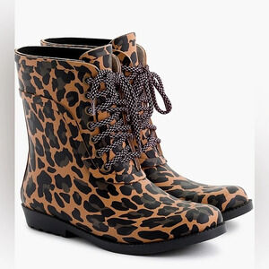 J Crew Lace-up rain boots in leopard